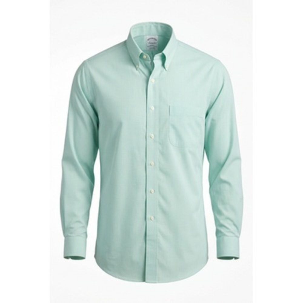 Brooks Brothers Shirt Men 16.5 34/35 Green Check Regent Slim Fit Non Iron Dress
